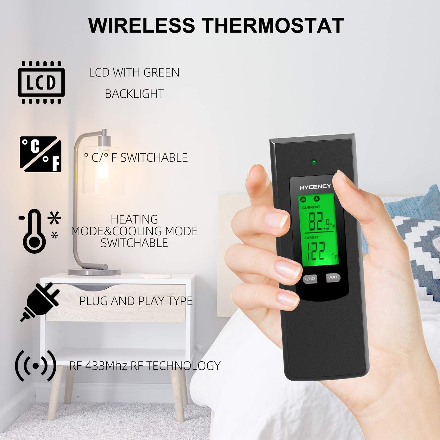 OKAYLIGHT's brands Hycency Programmable Wireless Plug in Thermostat Outlet, Electric Thermostat Controlled Outlet with Built-in Temperature Sensor Remote Control (Black)